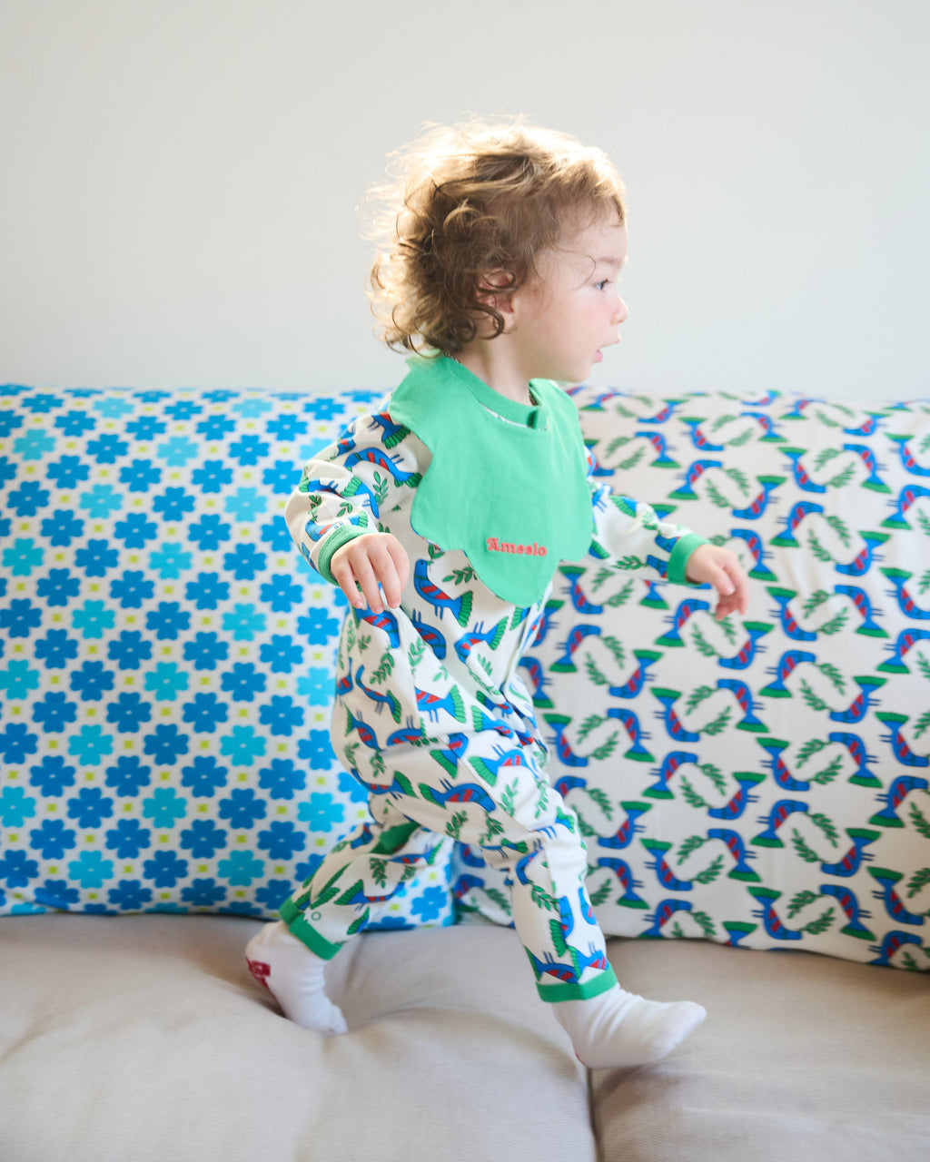 organic cotton - Jules Reversable Bib - Blue Bird & Green - Bib - Ameelo - baby kids clothing