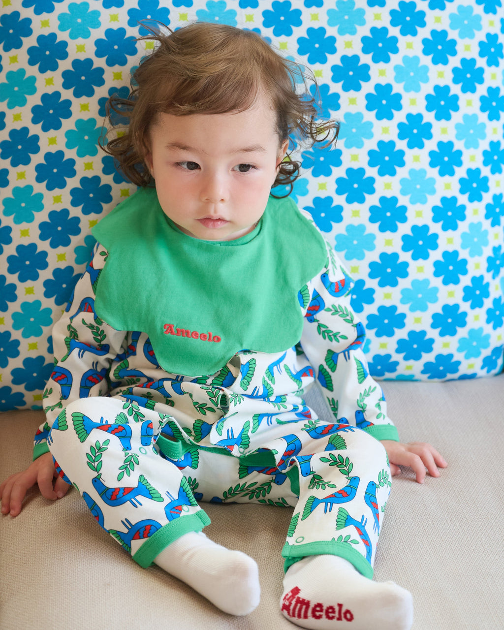 organic cotton - Jules Reversable Bib - Blue Bird & Green - Bib - Ameelo - baby kids clothing
