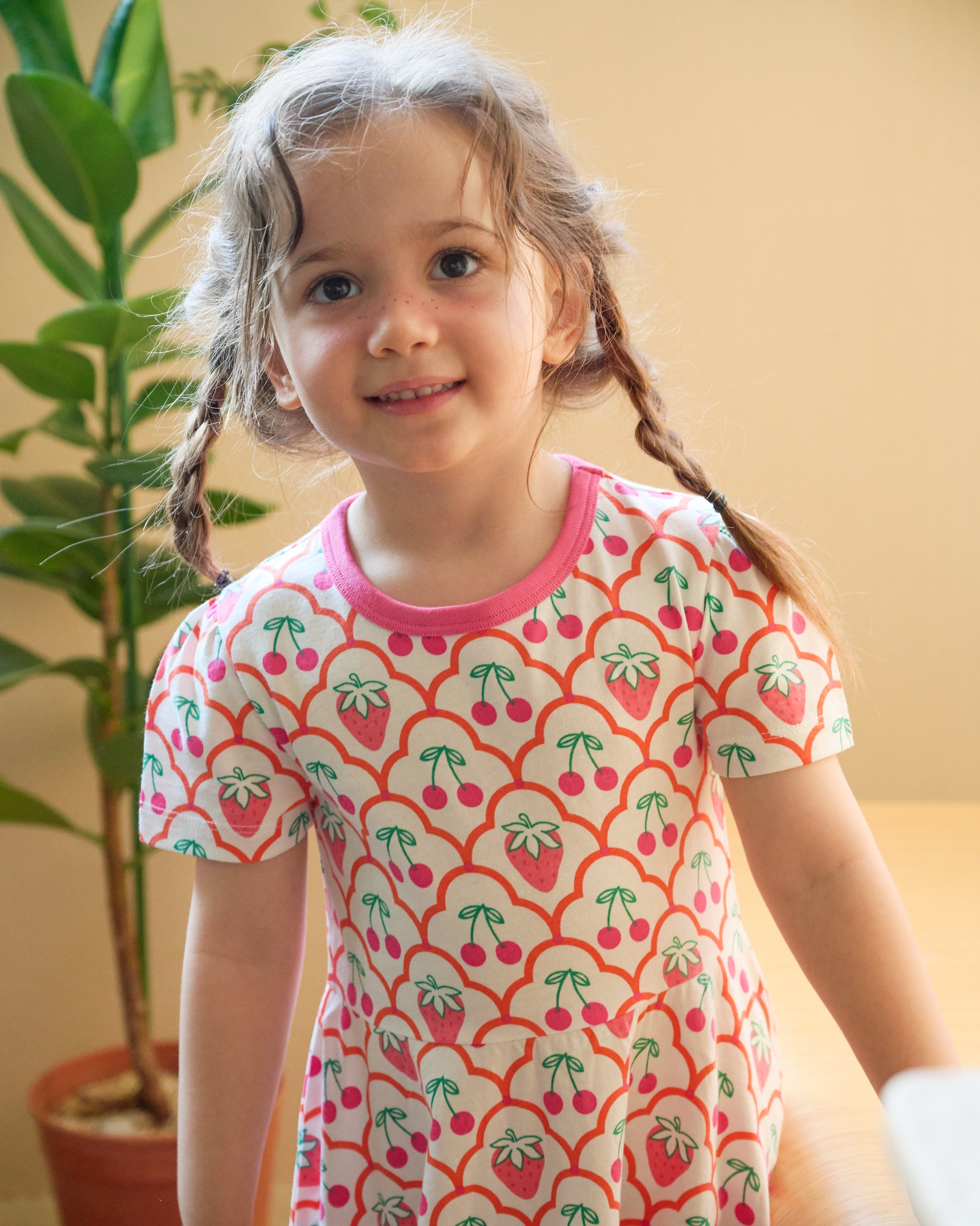 organic cotton - Ava Short Sleeve Dress - Cherry Berry - Dress - Ameelo - baby kids clothing