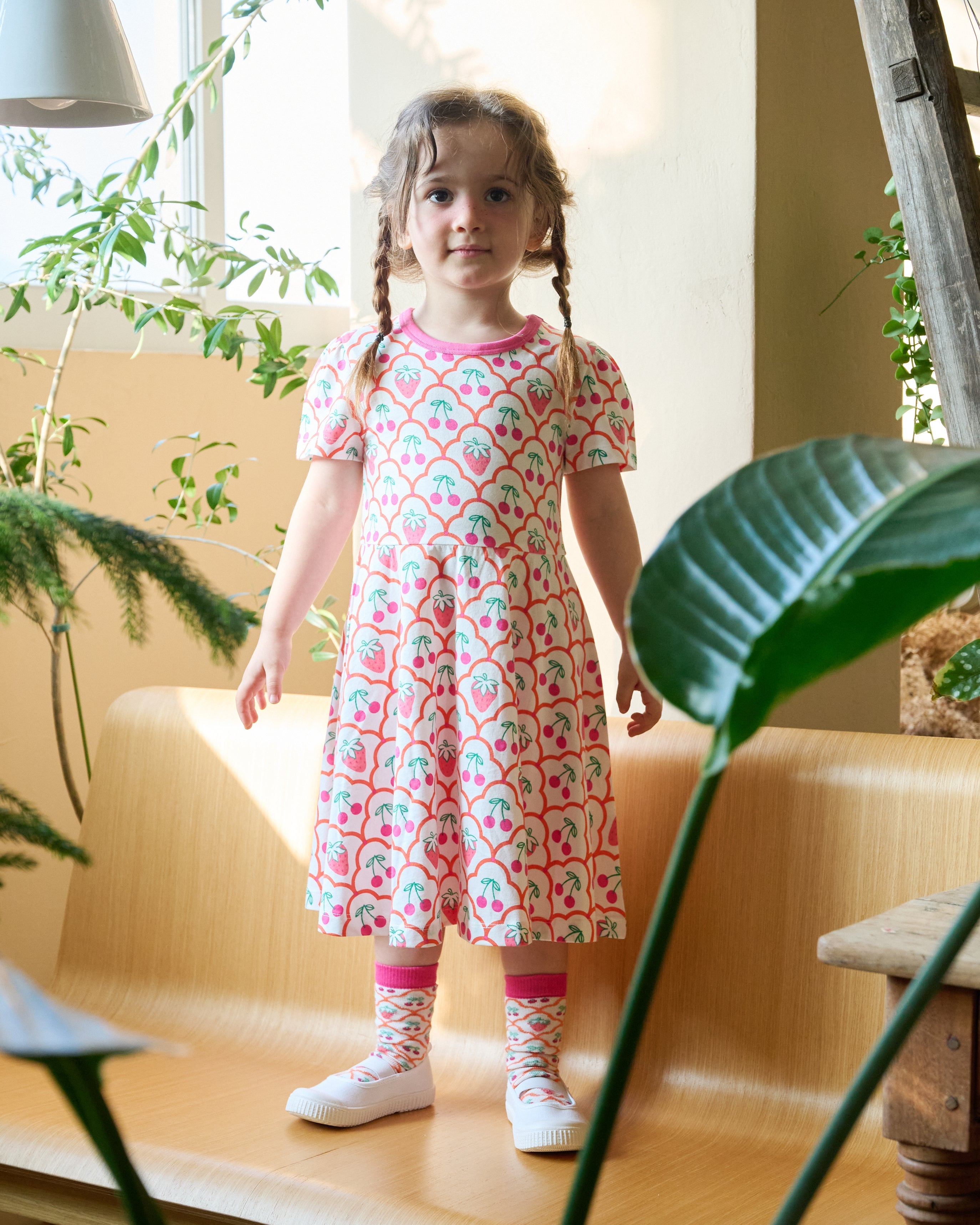organic cotton - Ava Short Sleeve Dress - Cherry Berry - Dress - Ameelo - baby kids clothing