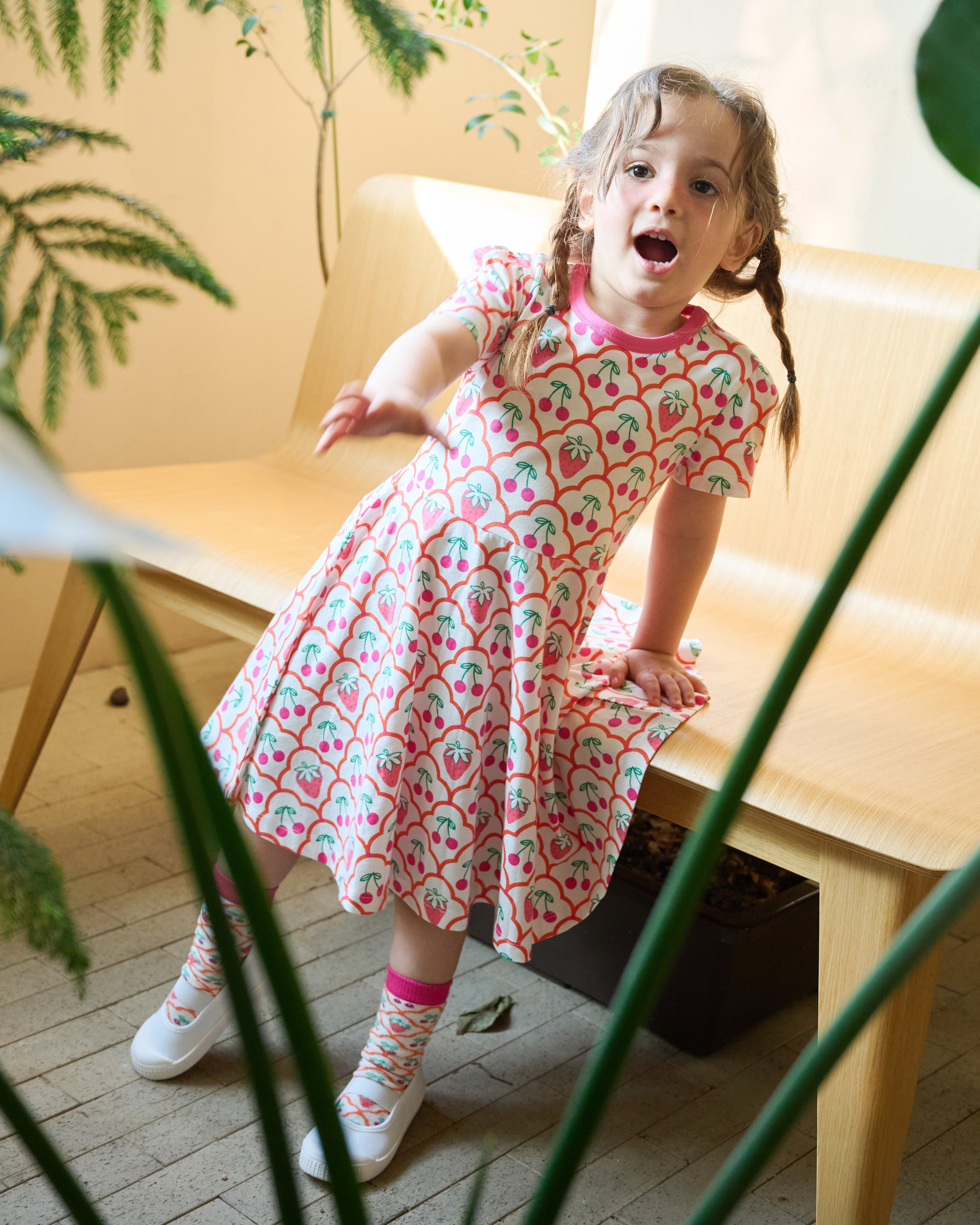 organic cotton - Ava Short Sleeve Dress - Cherry Berry - Dress - Ameelo - baby kids clothing