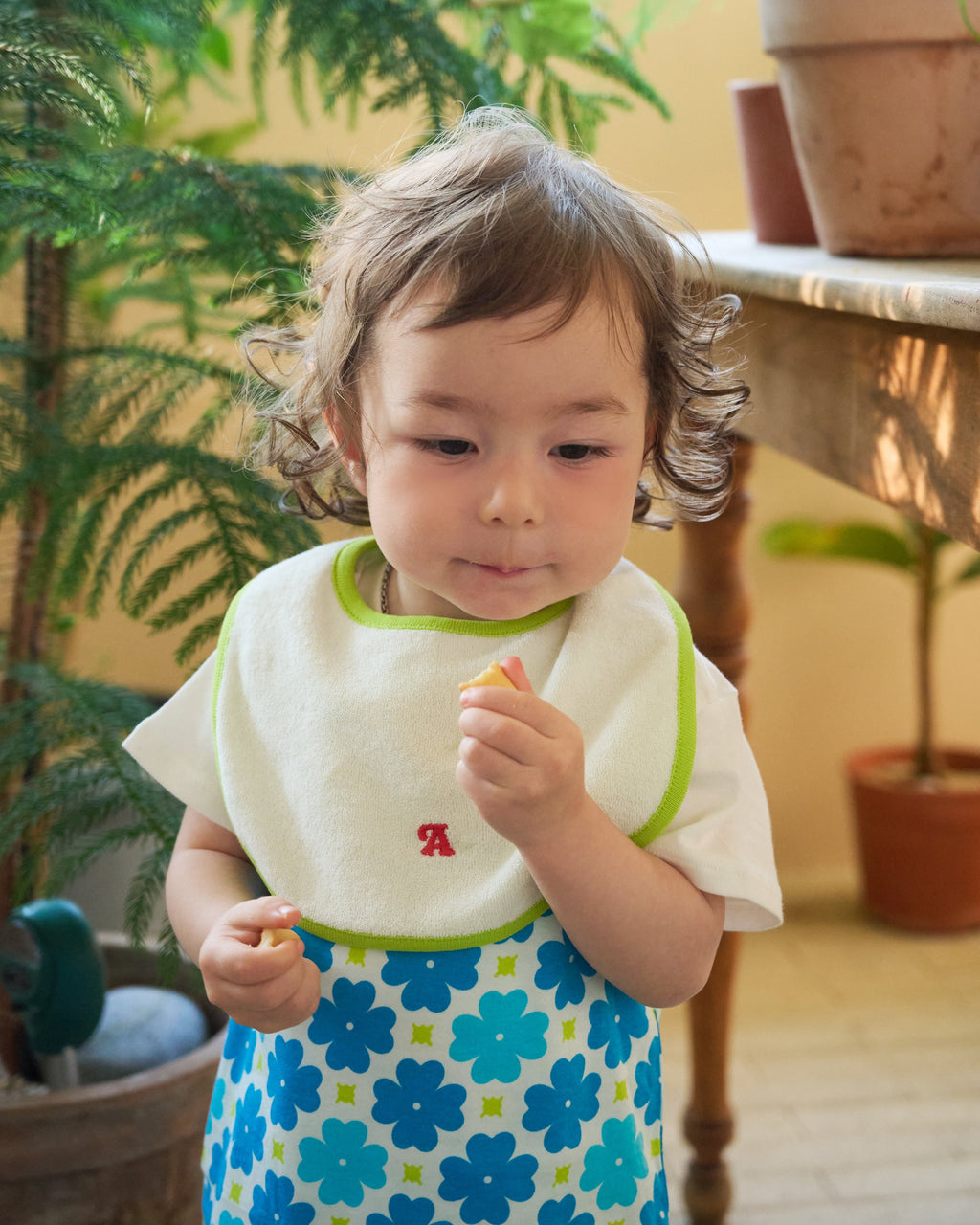 organic cotton - Joey Reversable Bib - Off White & Yellow Green - Bib - Ameelo - baby kids clothing
