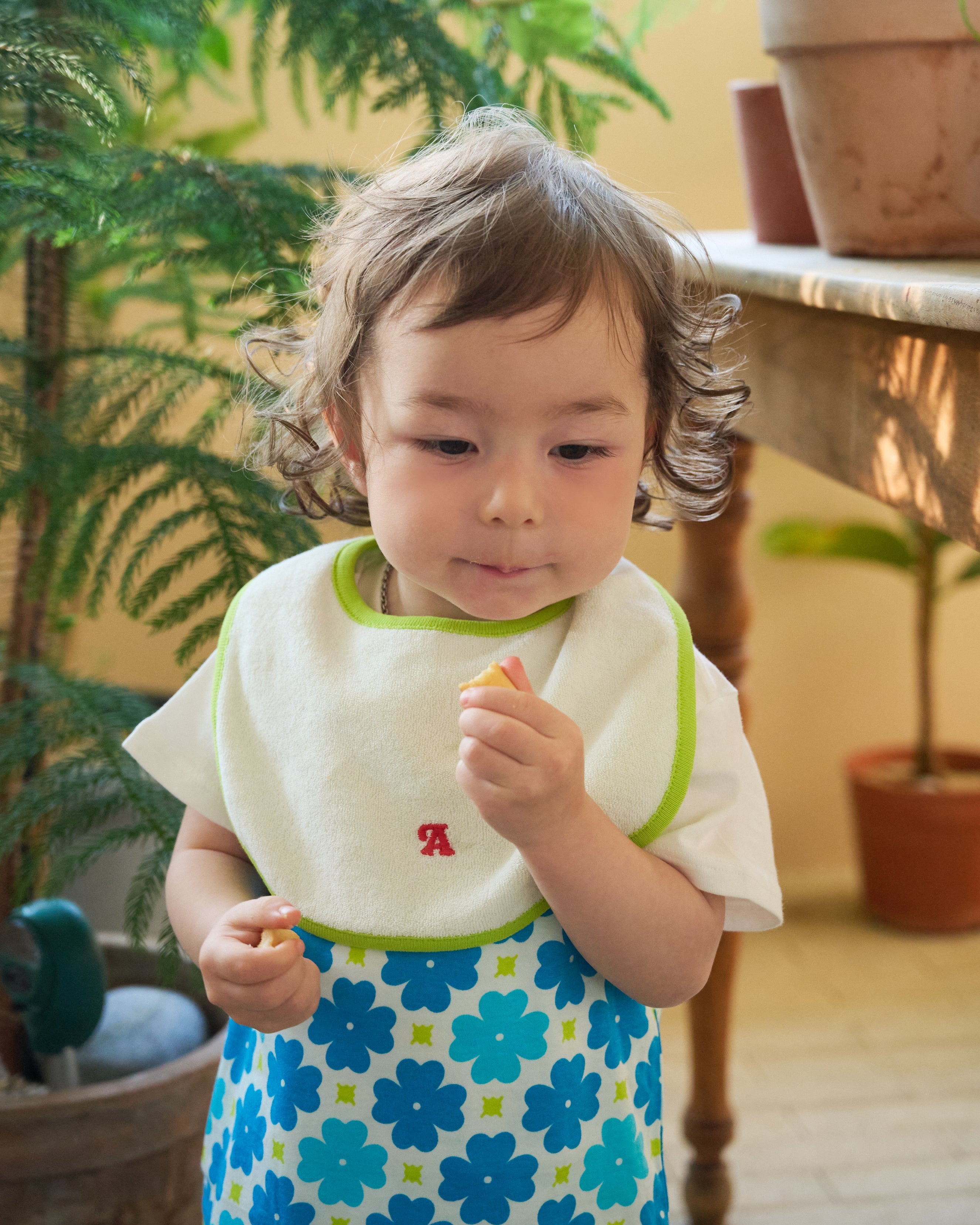 organic cotton - Joey Reversable Bib - Off White & Yellow Green - Bib - Ameelo - baby kids clothing