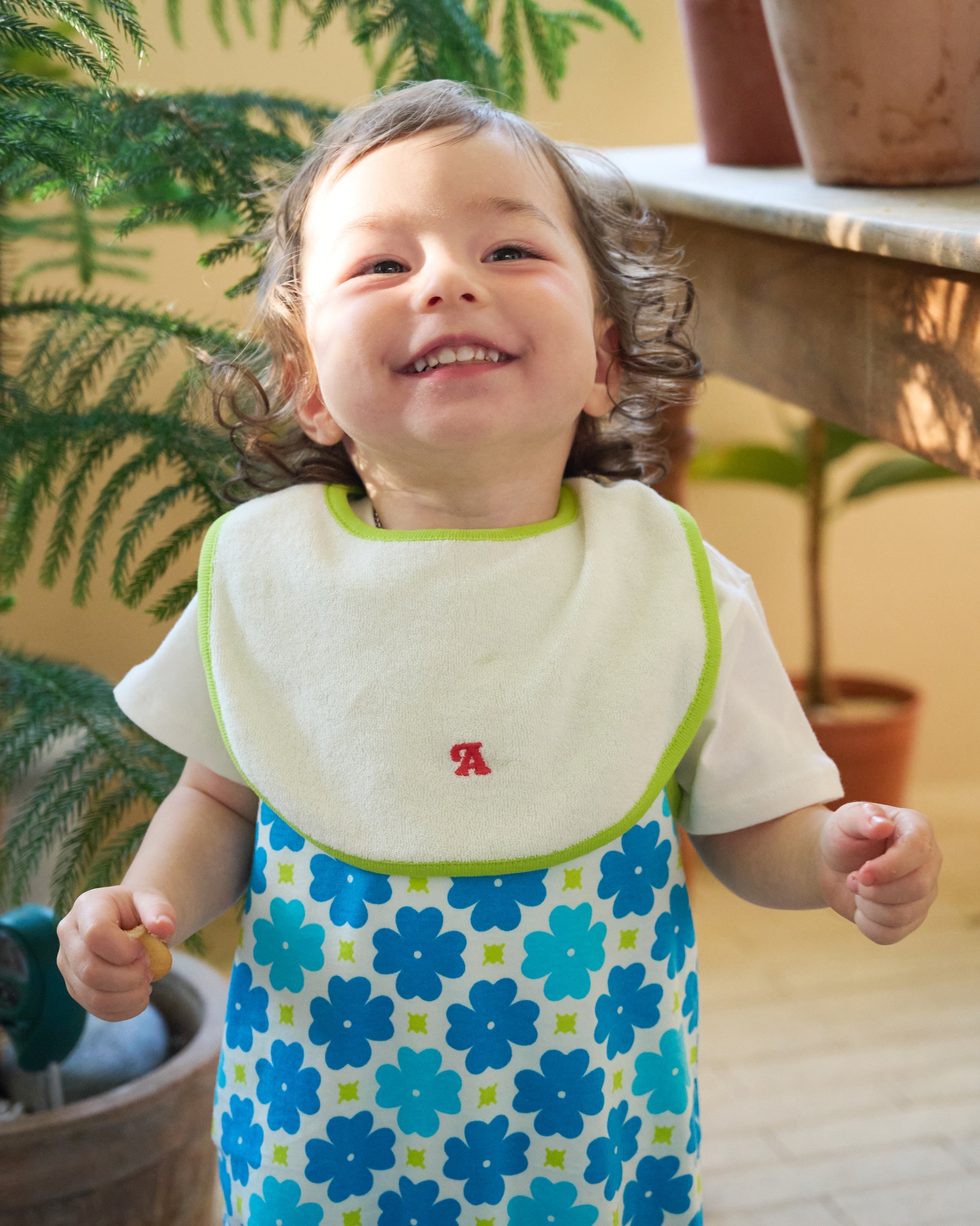 organic cotton - Joey Reversable Bib - Off White & Yellow Green - Bib - Ameelo - baby kids clothing