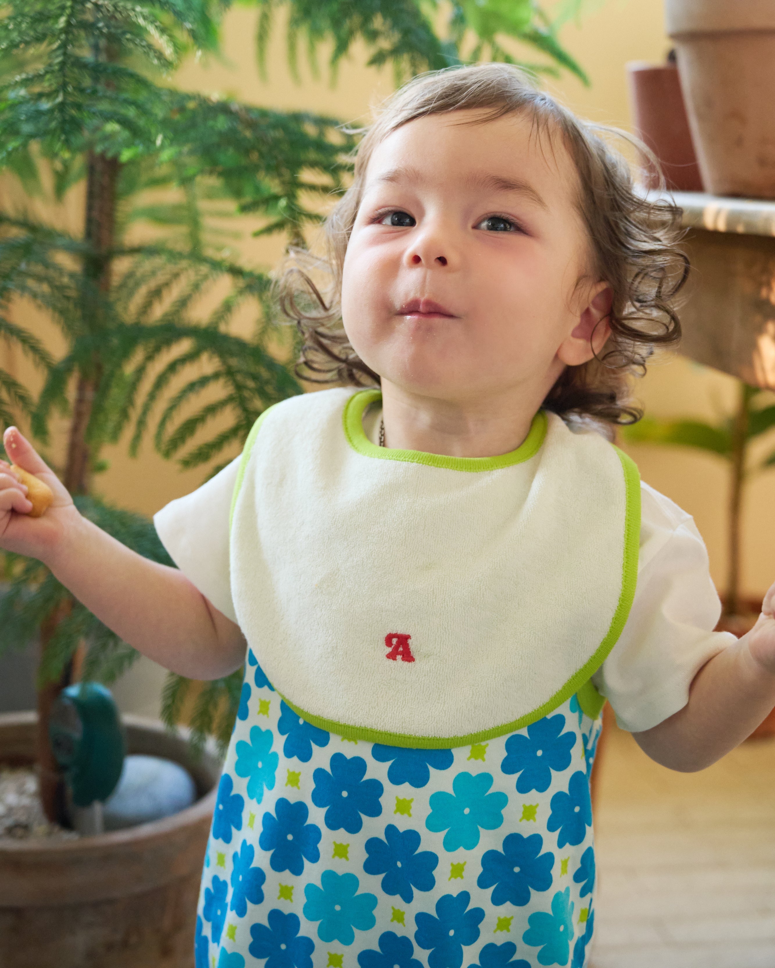 organic cotton - Joey Reversable Bib - Off White & Yellow Green - Bib - Ameelo - baby kids clothing