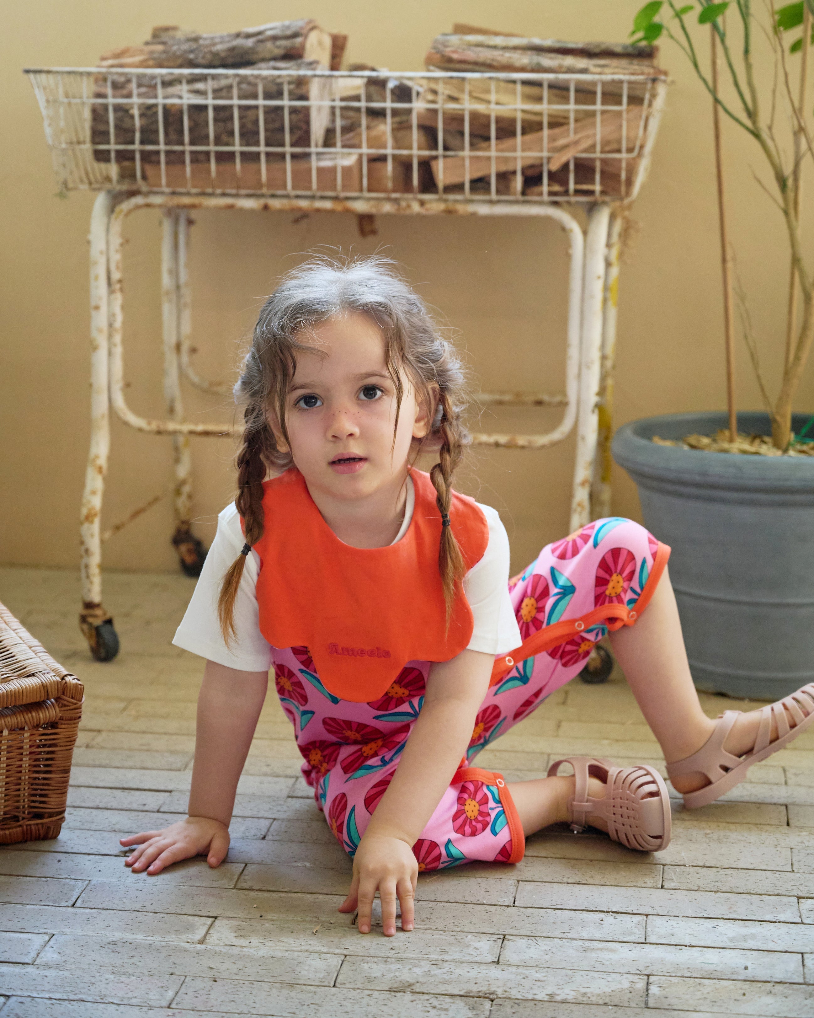 organic cotton - Jules Reversable Bib - Sunny Flower & Orange - Bib - Ameelo - baby kids clothing