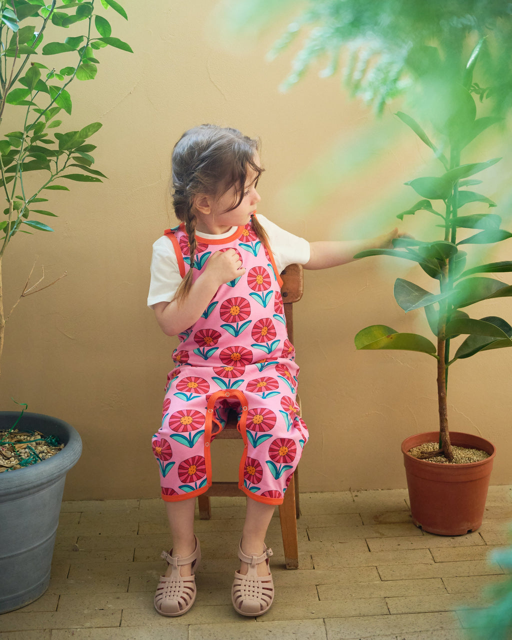 organic cotton - Kai Short Dungarees - Sunny Flower - Dungarees - Ameelo - baby kids clothing