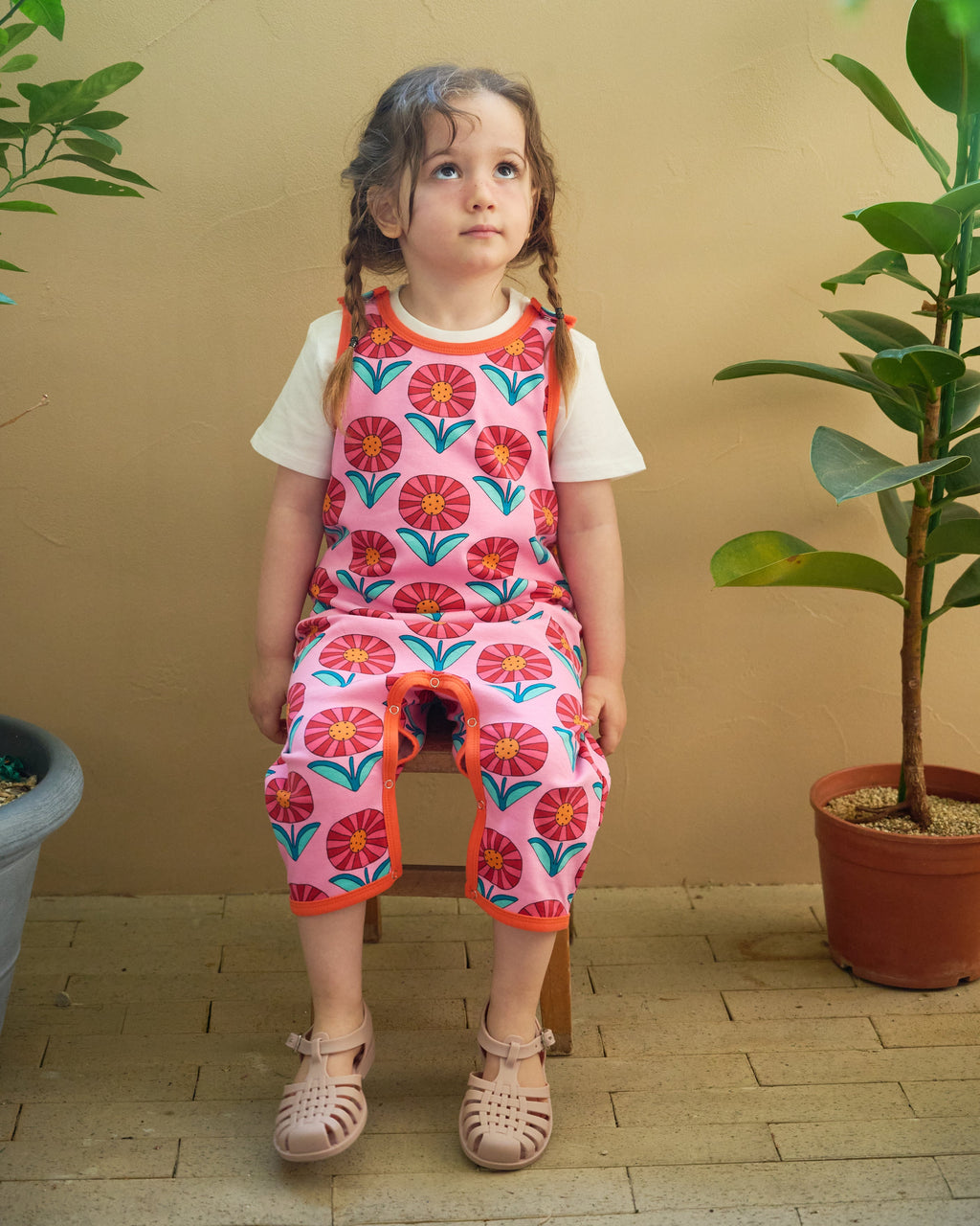 organic cotton - Kai Short Dungarees - Sunny Flower - Dungarees - Ameelo - baby kids clothing