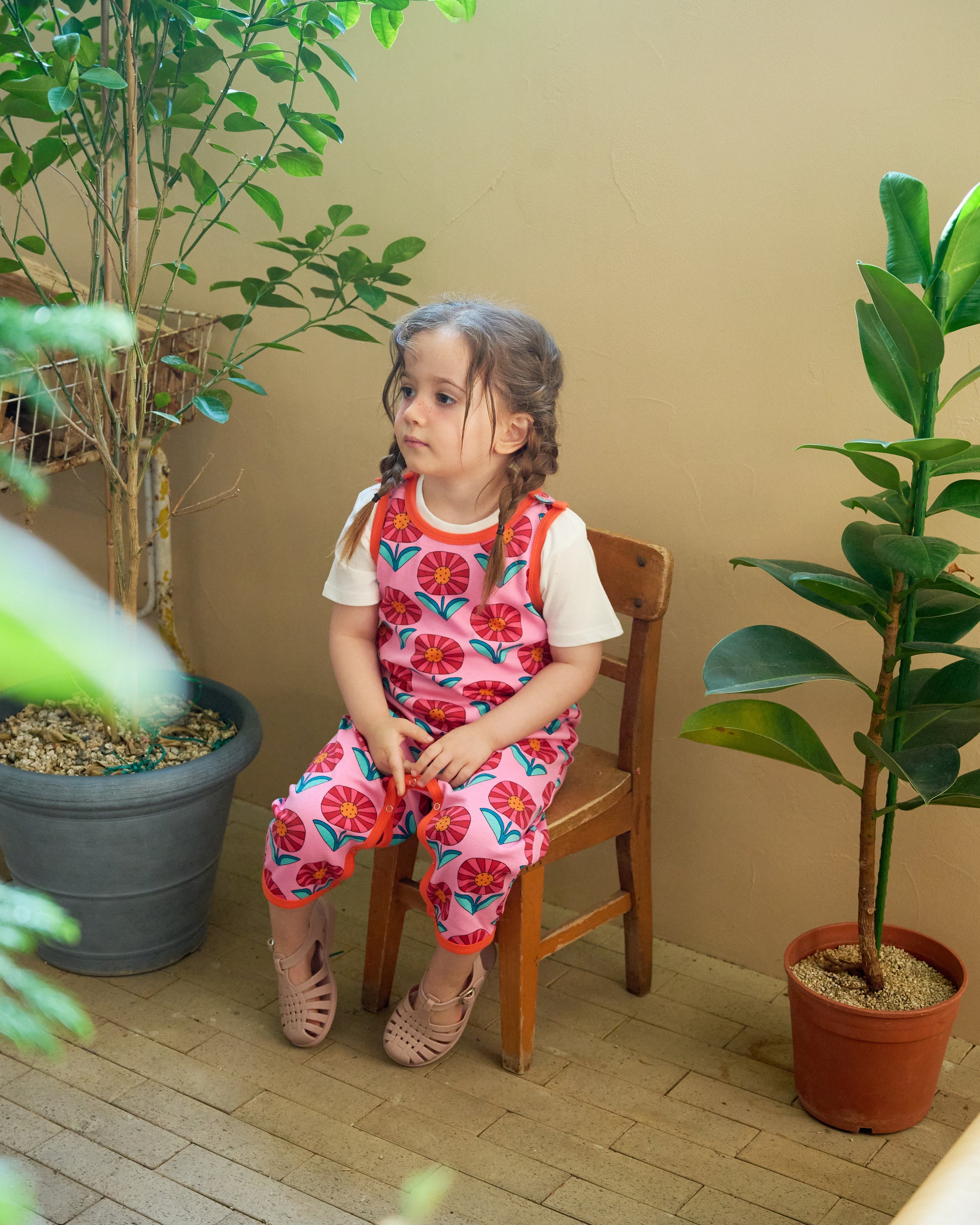 organic cotton - Kai Short Dungarees - Sunny Flower - Dungarees - Ameelo - baby kids clothing