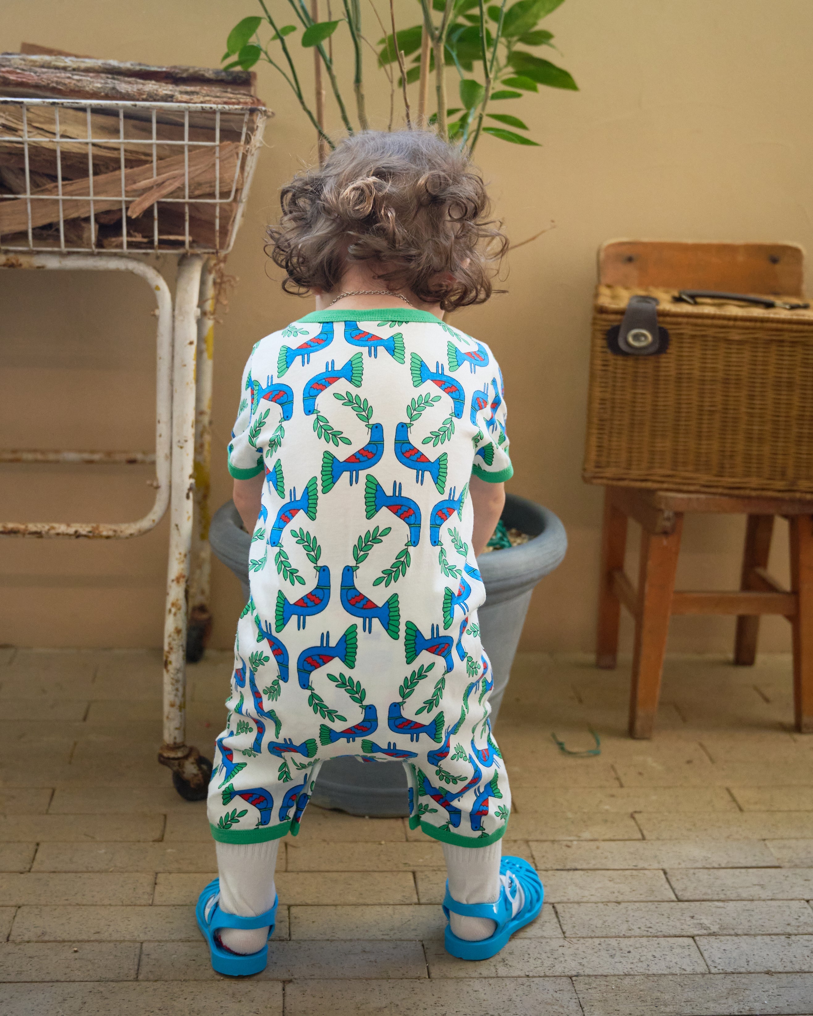 organic cotton - Nyra Short Sleeve Romper - Blue Bird - Romper - Ameelo - baby kids clothing