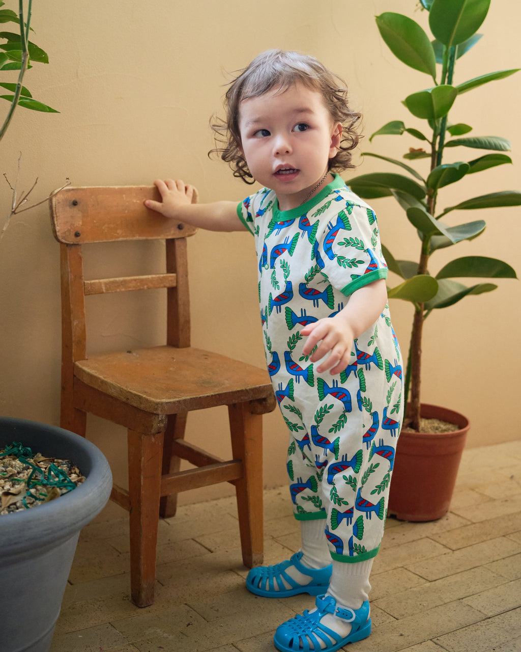 organic cotton - Nyra Short Sleeve Romper - Blue Bird - Romper - Ameelo - baby kids clothing