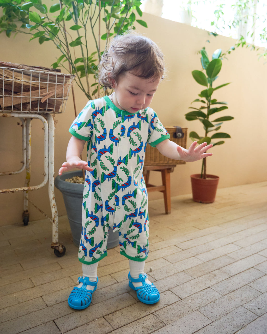 organic cotton - Nyra Short Sleeve Romper - Blue Bird - Romper - Ameelo - baby kids clothing