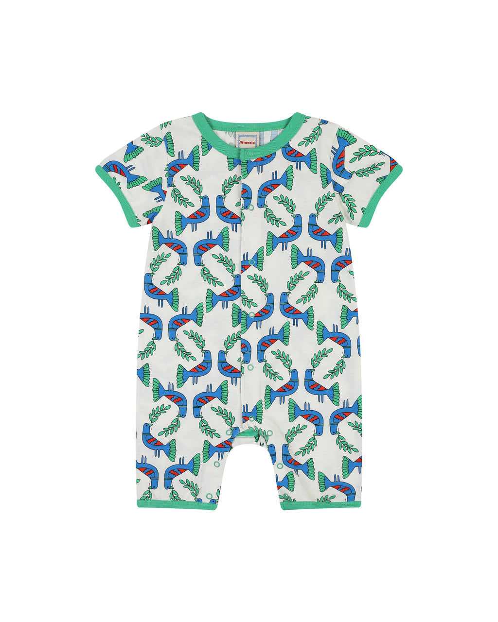 organic cotton - Nyra Short Sleeve Romper - Blue Bird - Romper - Ameelo - baby kids clothing